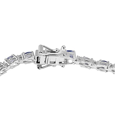 Ceylon Blue Sapphire and Luxuriant Lab Grown Diamond 7.00 ctw Water Bubbles Bracelet in Rhodium Over Sterling Silver (6.50 In)