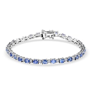 Ceylon Blue Sapphire and Luxuriant Lab Grown Diamond 7.10 ctw Water Bubbles Bracelet in Rhodium Over Sterling Silver (7.25 In)