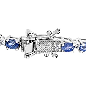 Ceylon Blue Sapphire and Luxuriant Lab Grown Diamond 7.10 ctw Water Bubbles Bracelet in Rhodium Over Sterling Silver (7.25 In)