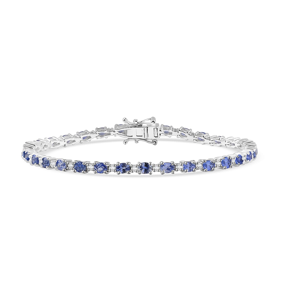 Ceylon Blue Sapphire and Luxuriant Lab Grown Diamond 7.50 ctw Water Bubbles Bracelet in Rhodium Over Sterling Silver (8.00 In) image number 0
