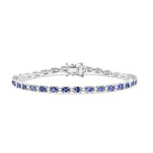 Ceylon Blue Sapphire and Luxuriant Lab Grown Diamond 7.50 ctw Water Bubbles Bracelet in Rhodium Over Sterling Silver (8.00 In)