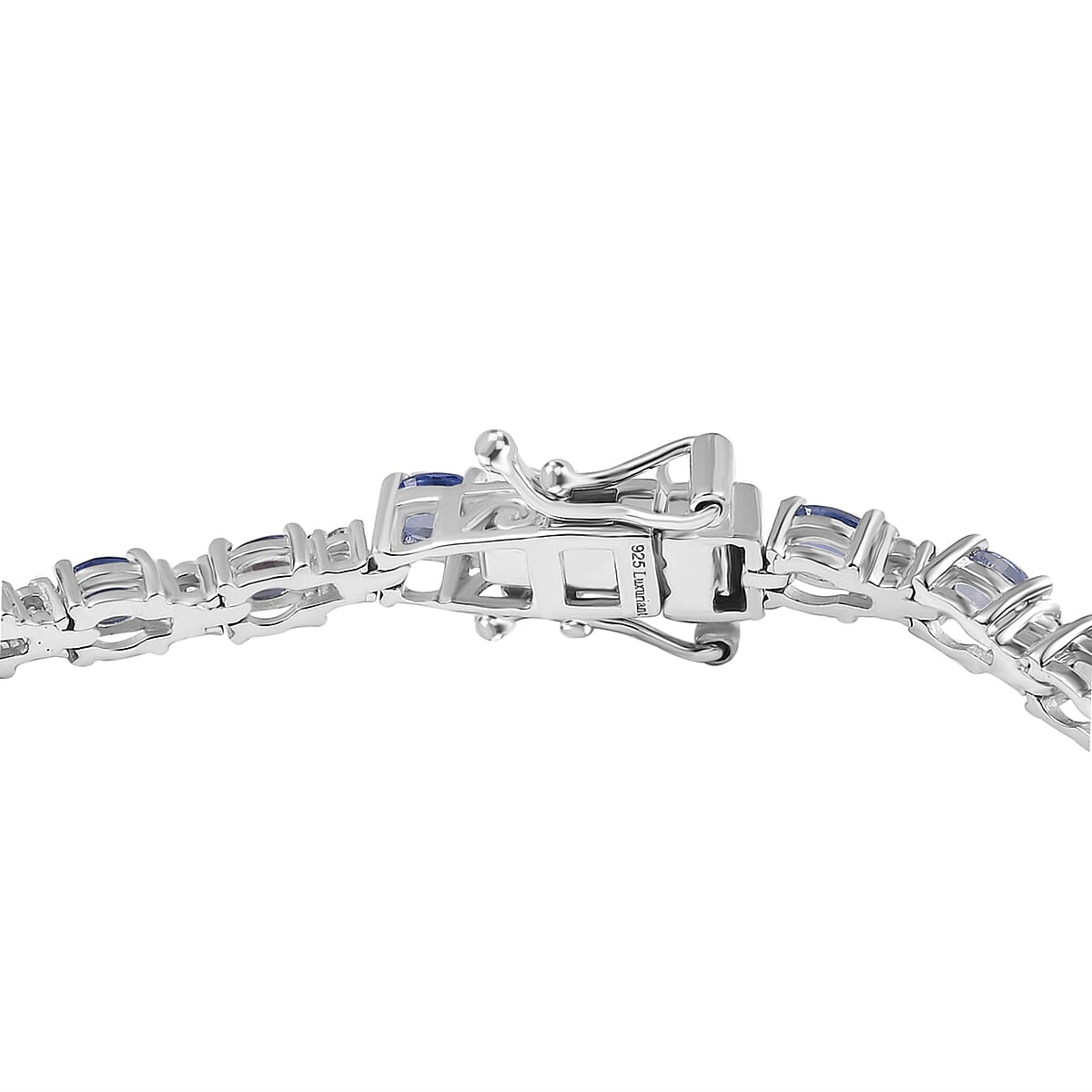 Ceylon Blue Sapphire and Luxuriant Lab Grown Diamond 7.50 ctw Water Bubbles Bracelet in Rhodium Over Sterling Silver (8.00 In) image number 3