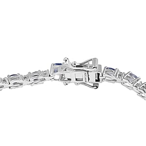 Ceylon Blue Sapphire and Luxuriant Lab Grown Diamond 7.50 ctw Water Bubbles Bracelet in Rhodium Over Sterling Silver (8.00 In)