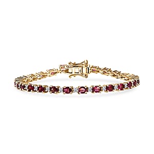 Ouro Fino Rubellite and Luxuriant Lab Grown Diamond 4.45 ctw Water Bubbles Bracelet in 18K Vermeil Yellow Gold Over Sterling Silver (6.50 In)