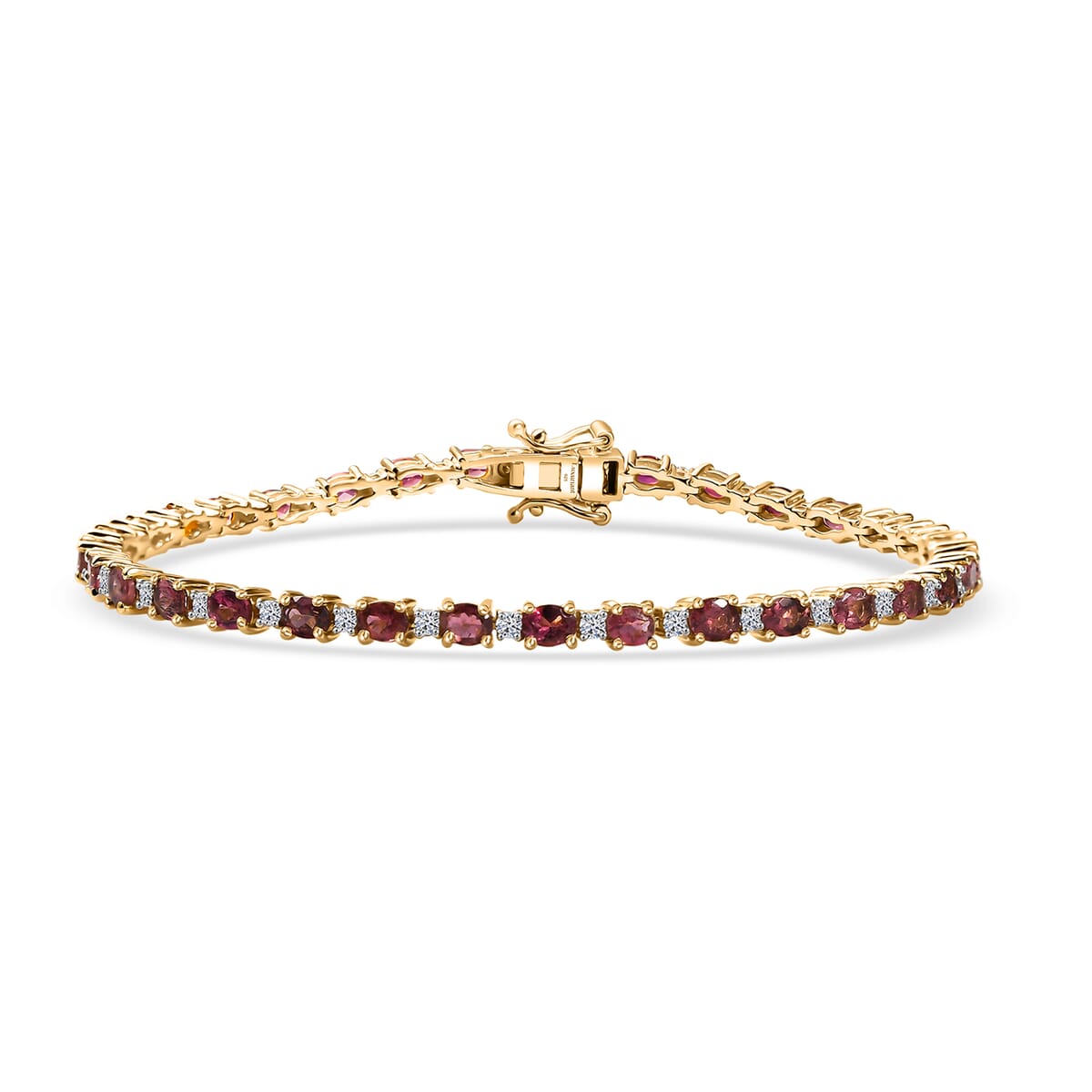Ouro Fino Rubellite and Luxuriant Lab Grown Diamond 5.60 ctw Bracelet in 18K Vermeil Yellow Gold Over Sterling Silver (8.00 In) image number 0