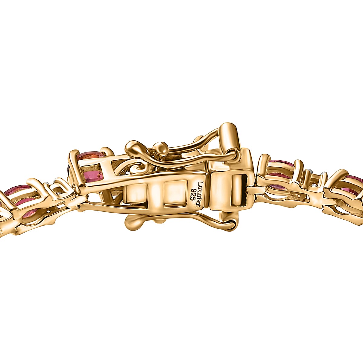 Ouro Fino Rubellite and Luxuriant Lab Grown Diamond 5.60 ctw Bracelet in 18K Vermeil Yellow Gold Over Sterling Silver (8.00 In) image number 3