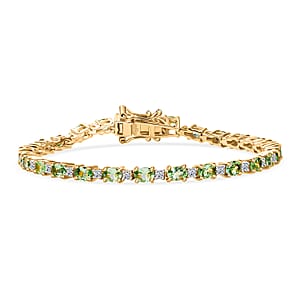 Tsavorite Garnet and Luxuriant Lab Grown Diamond 5.35 ctw Water Bubbles Bracelet in 18K Vermeil Yellow Gold Over Sterling Silv (6.50 In) 
