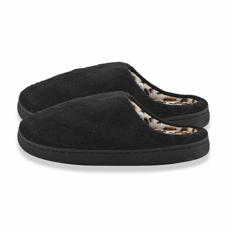 Black Micro Velour Leopard Lined Slippers with Memory Foam– S Womens Size 5/6