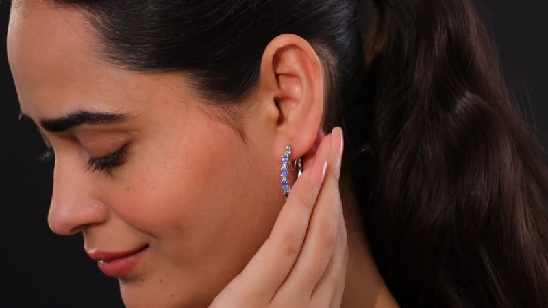 Ceylon Blue Sapphire, Luxuriant Lab Grown Diamond Hoop Earrings in Rhodium Over Sterling Silver 2.65 ctw