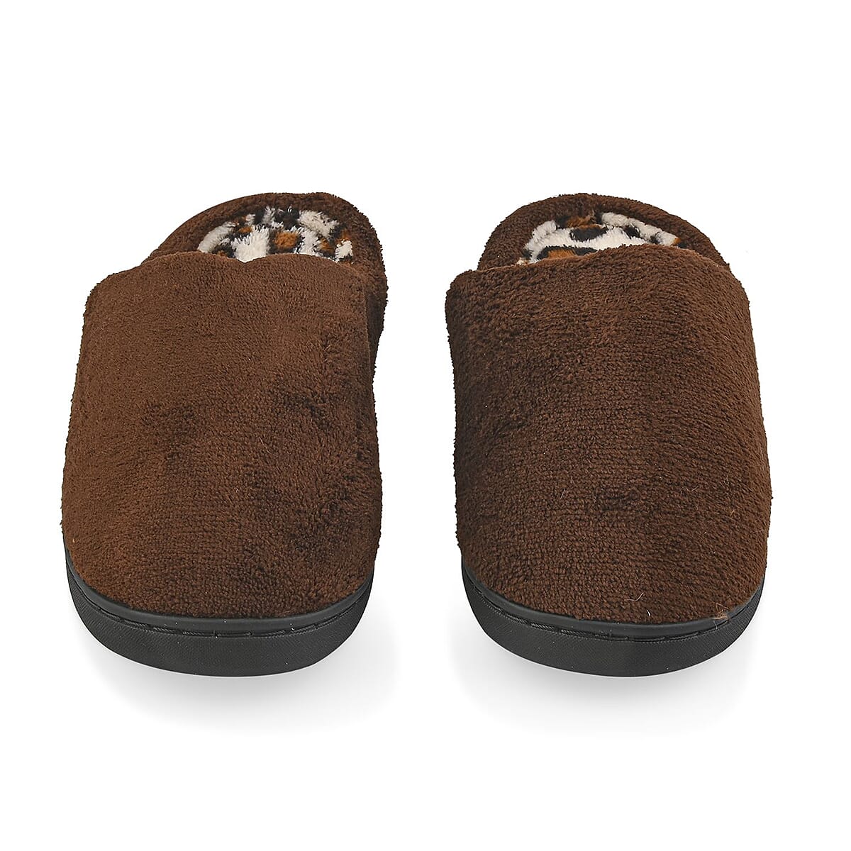 Brown Micro Velour Leopard Lined Slippers with Memory Foam&ndash; S Womens Size 5/6 image number 1