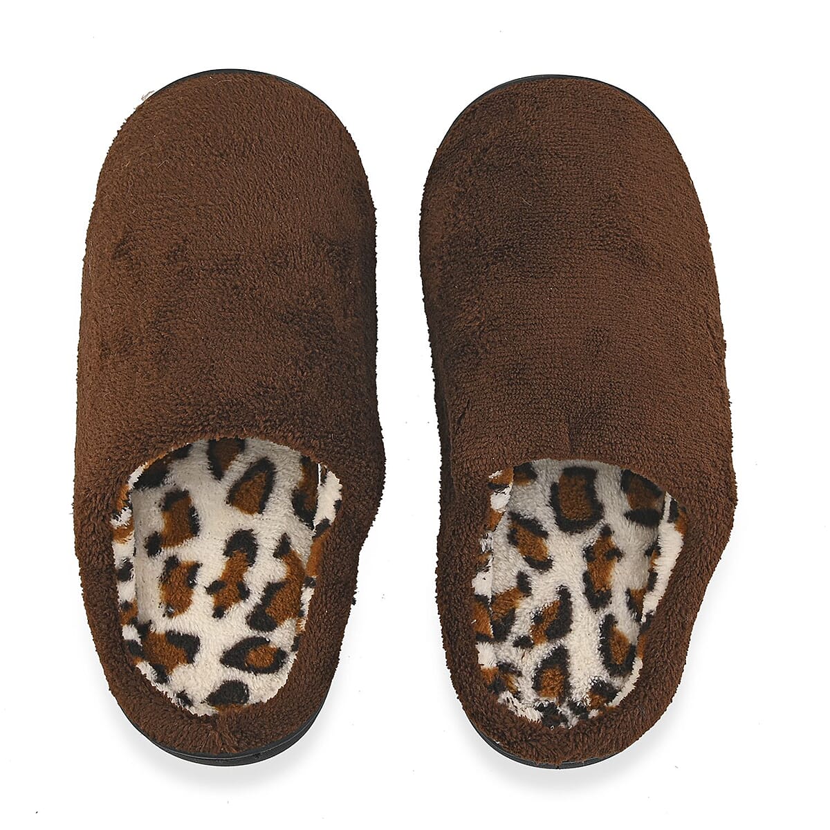 Brown Micro Velour Leopard Lined Slippers with Memory Foam&ndash; S Womens Size 5/6 image number 2