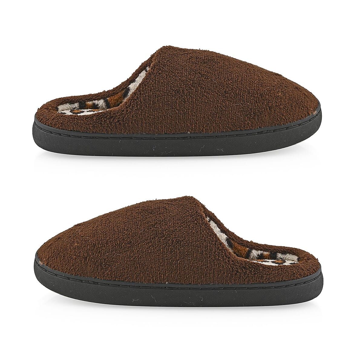 Brown Micro Velour Leopard Lined Slippers with Memory Foam&ndash; S Womens Size 5/6 image number 3