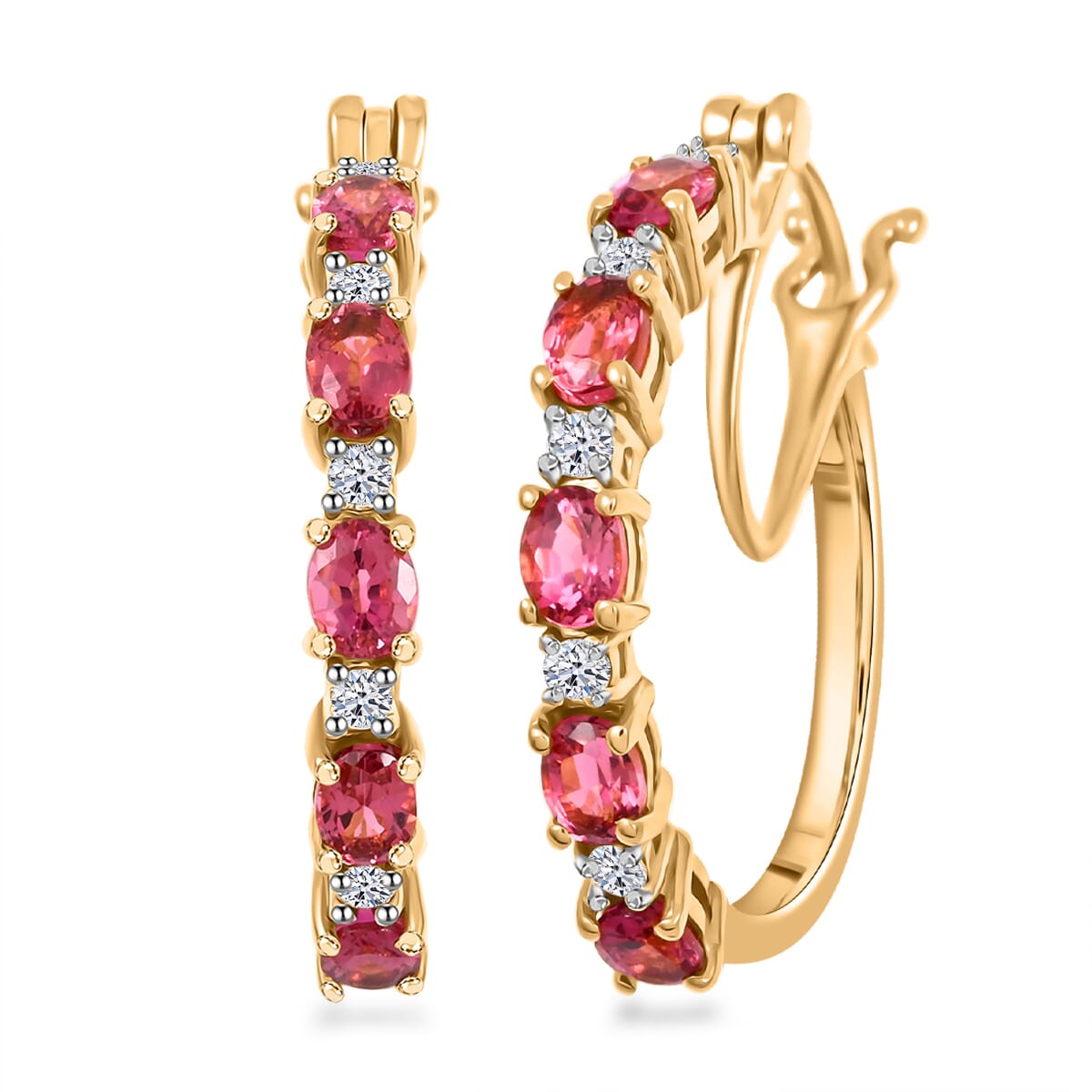 Ouro Fino Rubellite and Luxuriant Lab Grown Diamond 2.30 ctw Water Bubbles Hoop Earrings in 18K Vermeil Yellow Gold Over Sterling Silver image number 0