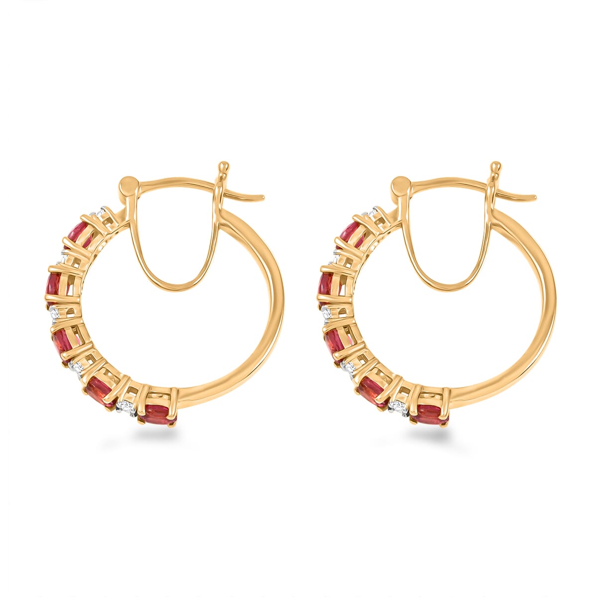 Ouro Fino Rubellite and Luxuriant Lab Grown Diamond 2.30 ctw Water Bubbles Hoop Earrings in 18K Vermeil Yellow Gold Over Sterling Silver image number 3