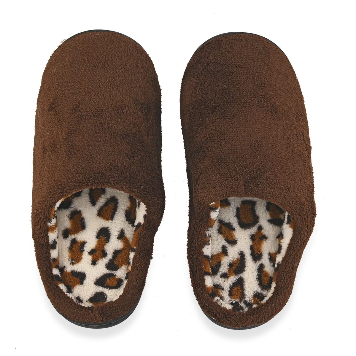 Brown Micro Velour Leopard Lined Slippers with Memory Foam– XL Womens Size 10/11 image number 2