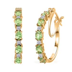 Tsavorite Garnet and Luxuriant Lab Grown Diamond 2.50 ctw Water Bubbles Hoop Earrings in 18K Vermeil Yellow Gold Over Sterling Silver