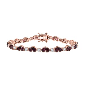 D'Joy Premium Anthill Garnet and White Zircon 8.90 ctw Heart Bracelet in 18K Vermeil Rose Gold Over Sterling Silver (7.25 In)