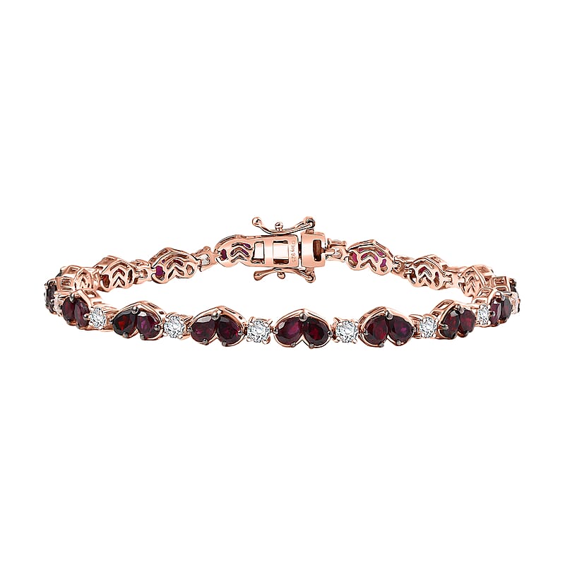 D'Joy Premium Anthill Garnet and White Zircon 8.90 ctw Heart Bracelet in 18K Vermeil Rose Gold Over Sterling Silver (7.25 In)
