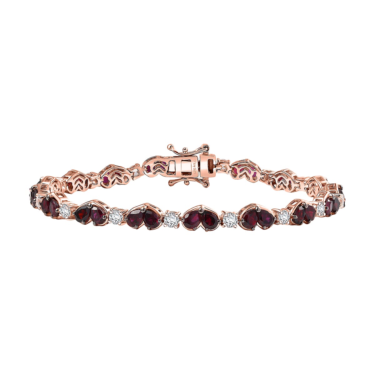 D'Joy Premium Anthill Garnet and White Zircon 7.85 ctw Heart Bracelet in 18K Vermeil Rose Gold Over Sterling Silver (6.50 In) image number 0