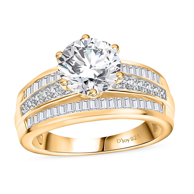 D'Joy Moissanite 3.60 ctw Ring in 18K Vermeil Yellow Gold Over Sterling Silver (Size 10.0)