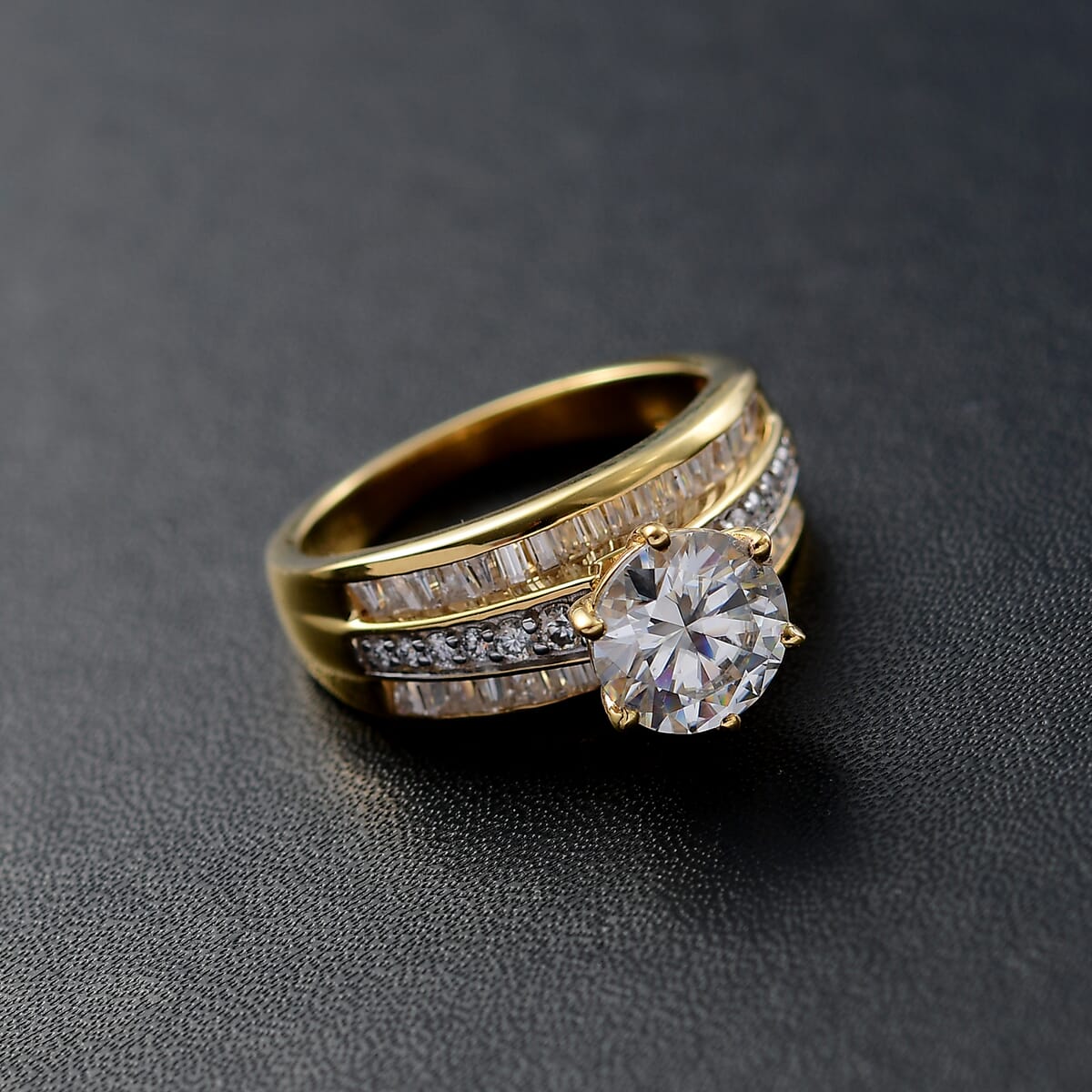 Moissanite (Rnd 8mm) Ring in 18K Vermeil YG Over Sterling Silver (Size 10.0) 3.60 ctw image number 1