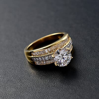 D'Joy Moissanite 3.60 ctw Ring in 18K Vermeil Yellow Gold Over Sterling Silver (Size 10.0)