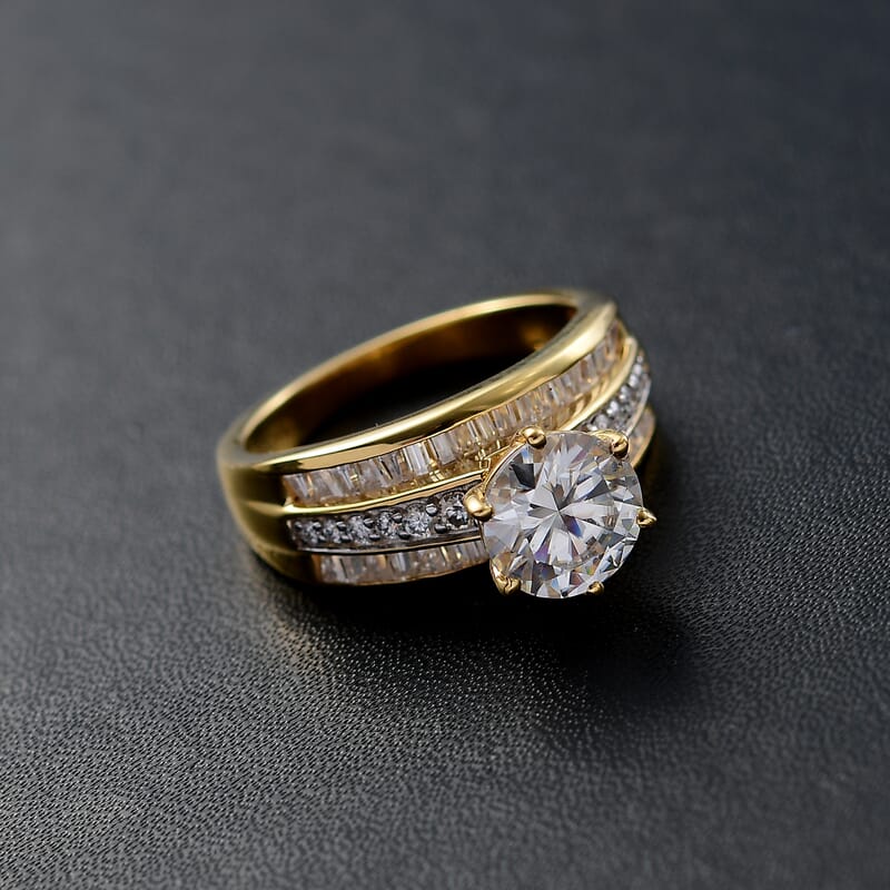 D'Joy Moissanite 3.60 ctw Ring in 18K Vermeil Yellow Gold Over Sterling Silver (Size 10.0)