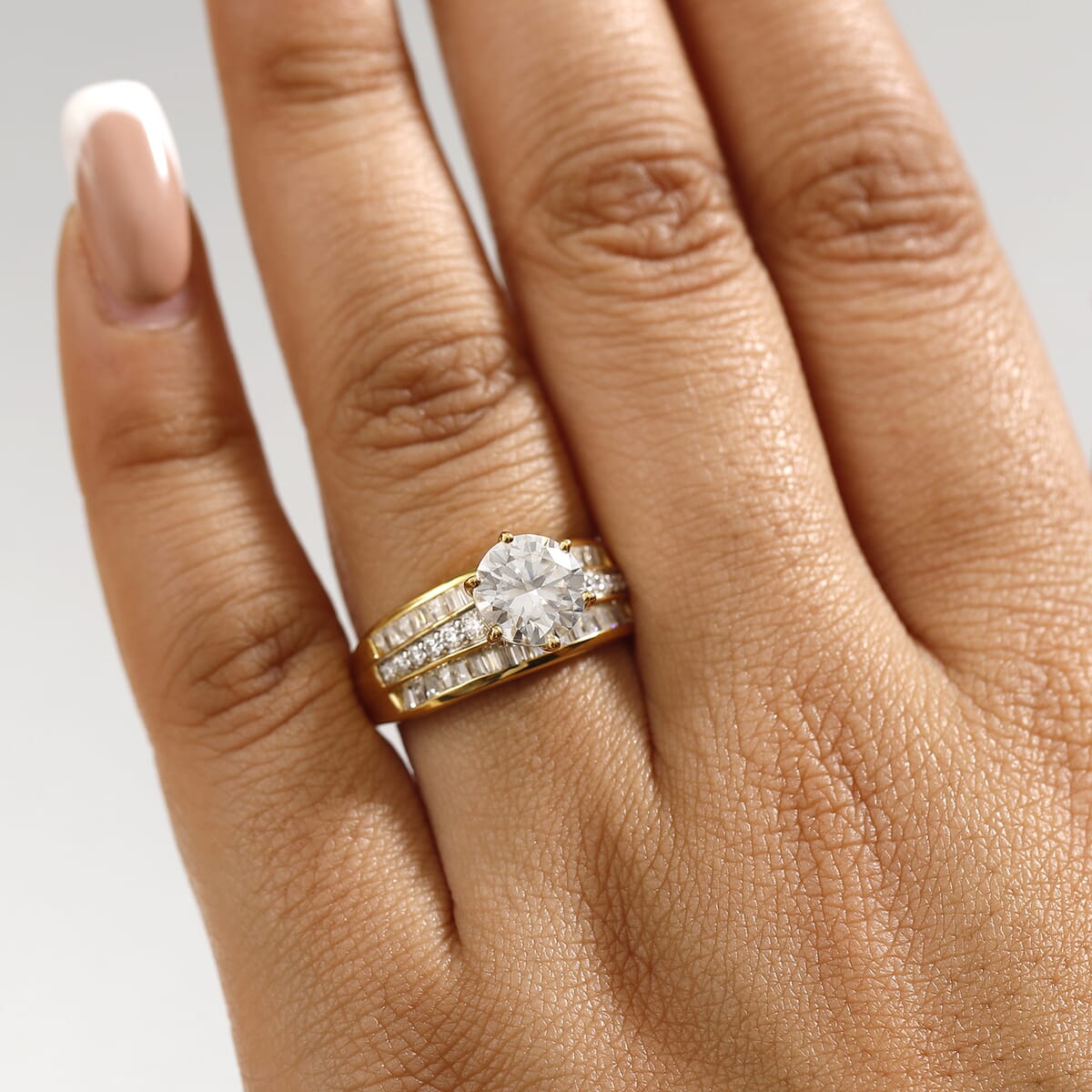 Moissanite (Rnd 8mm) Ring in 18K Vermeil YG Over Sterling Silver (Size 10.0) 3.60 ctw image number 2