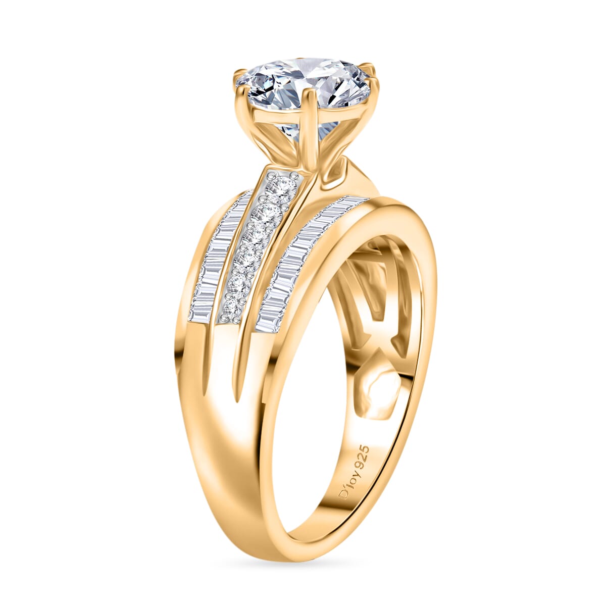 Moissanite (Rnd 8mm) Ring in 18K Vermeil YG Over Sterling Silver (Size 10.0) 3.60 ctw image number 3
