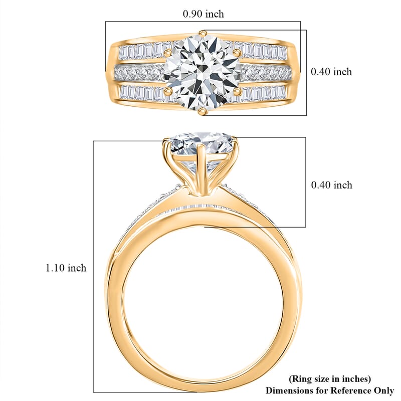 D'Joy Moissanite 3.60 ctw Ring in 18K Vermeil Yellow Gold Over Sterling Silver (Size 10.0)