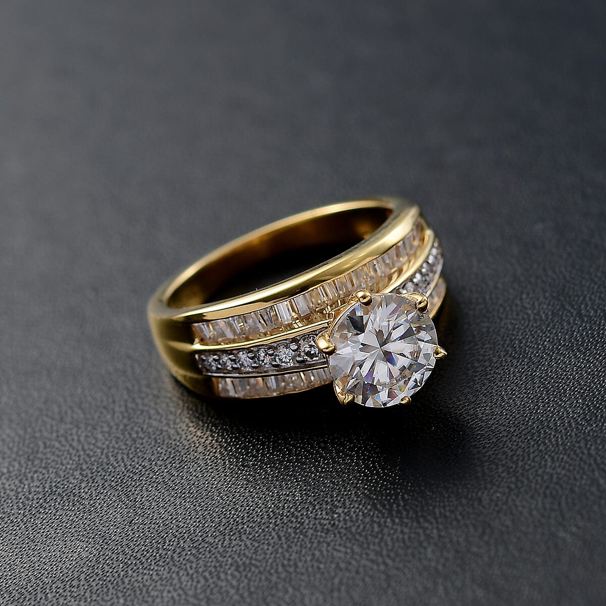 D'Joy Moissanite 3.60 ctw Ring in 18K Vermeil Yellow Gold Over Sterling Silver (Size 7.0) image number 1