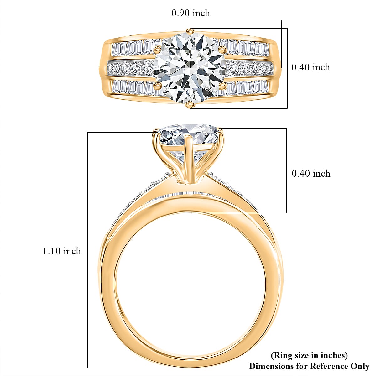 D'Joy Moissanite 3.60 ctw Ring in 18K Vermeil Yellow Gold Over Sterling Silver (Size 7.0) image number 5