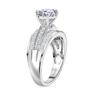 D'Joy Moissanite 3.60 ctw Ring in Rhodium Over Sterling Silver (Size 10.0)