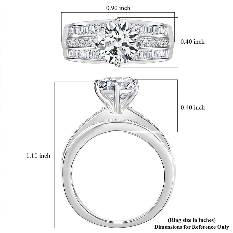 D'Joy Moissanite 3.60 ctw Ring in Rhodium Over Sterling Silver (Size 10.0)