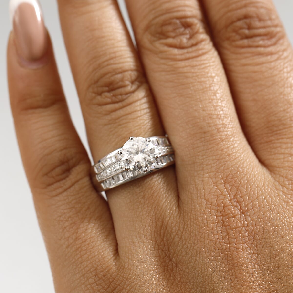 D'Joy Moissanite 3.60 ctw Ring in Rhodium Over Sterling Silver (Size 7.0) image number 2