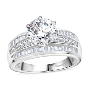 D'Joy Moissanite 3.60 ctw Ring in Rhodium Over Sterling Silver (Size 8.0)