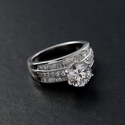 D'Joy Moissanite 3.60 ctw Ring in Rhodium Over Sterling Silver (Size 8.0)