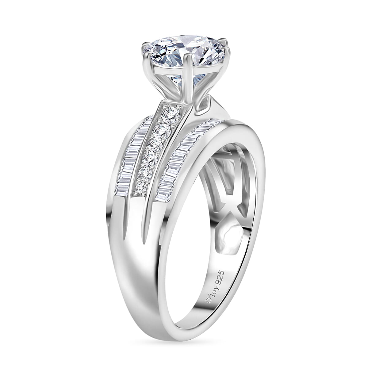 D'Joy Moissanite 3.60 ctw Ring in Rhodium Over Sterling Silver (Size 8.0)