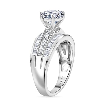 D'Joy Moissanite 3.60 ctw Ring in Rhodium Over Sterling Silver (Size 8.0)