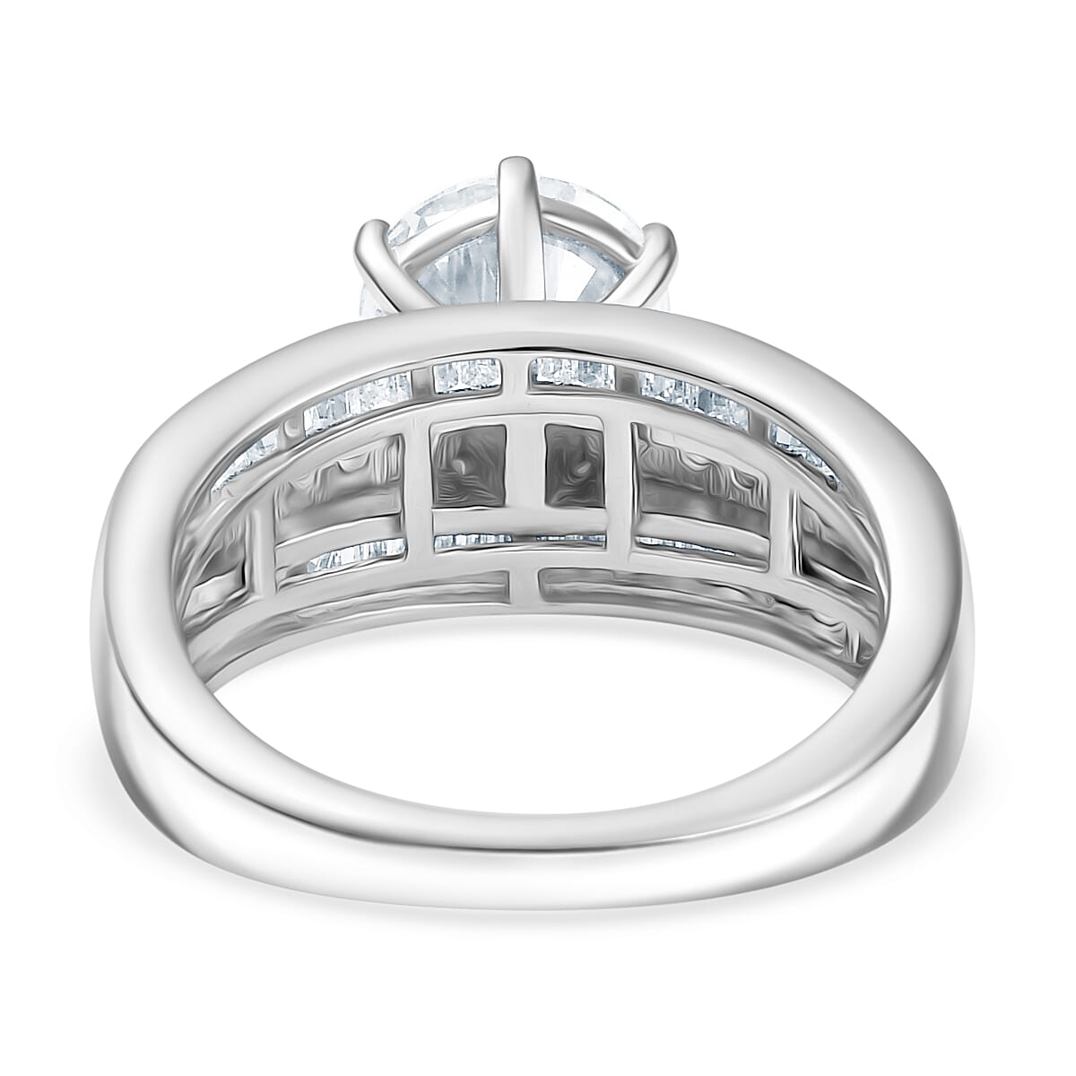 D'Joy Moissanite 3.60 ctw Ring in Rhodium Over Sterling Silver (Size 8.0)