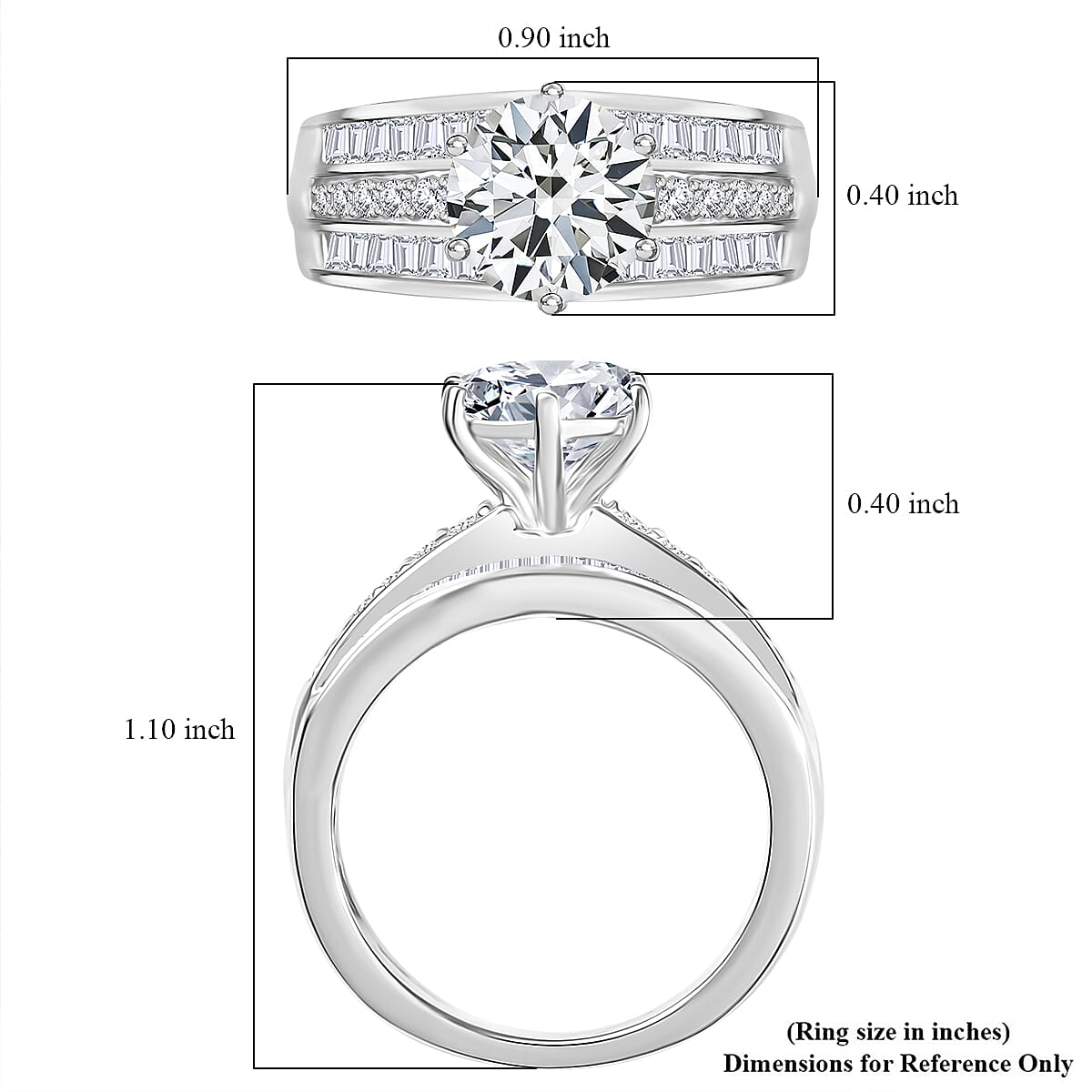 D'Joy Moissanite 3.60 ctw Ring in Rhodium Over Sterling Silver (Size 8.0)