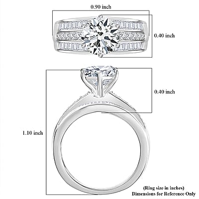 D'Joy Moissanite 3.60 ctw Ring in Rhodium Over Sterling Silver (Size 8.0)