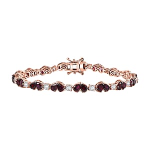 D'Joy Premium Anthill Garnet and White Zircon 9.85 ctw Heart Bracelet in 18K Vermeil Rose Gold Over Sterling Silver (8.00 In)
