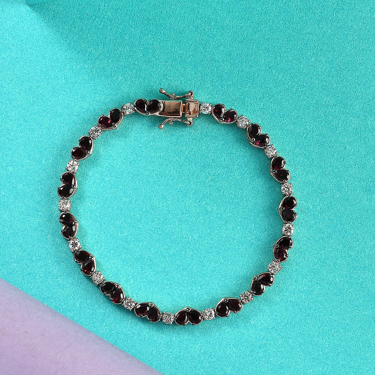 D'Joy Premium Anthill Garnet and White Zircon 9.85 ctw Heart Bracelet in 18K Vermeil Rose Gold Over Sterling Silver (8.00 In) image number 1