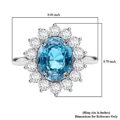 AAA Cambodian Blue Zircon and Luxuriant Lab Grown Diamond (SI) 5.00 ctw Sunburst Ring in 10K White Gold (Size 10.0)