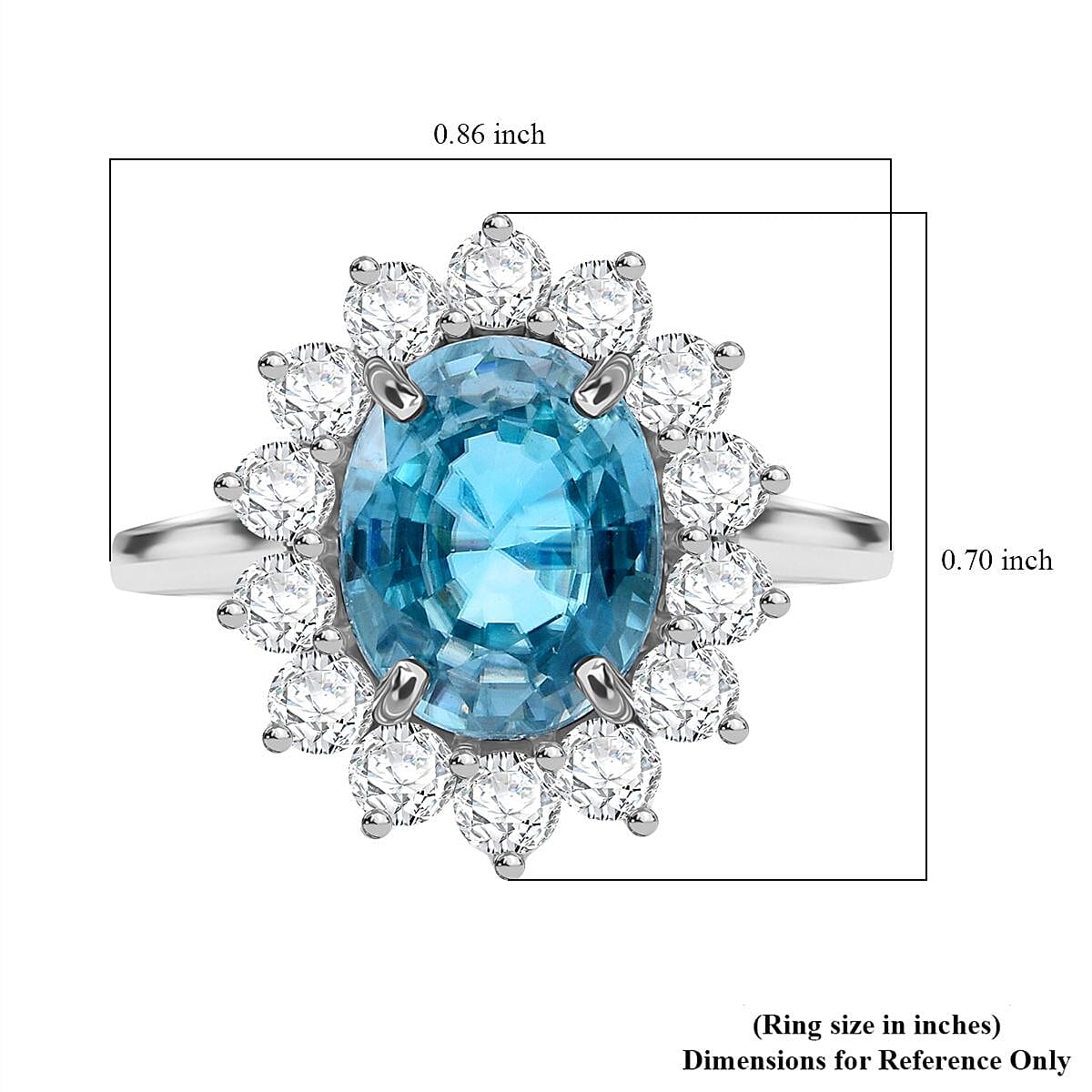 Luxuriant AAA Cambodian Blue Zircon and Lab Grown Diamond (SI) 5.00 ctw Sunburst Ring in 10K White Gold (Size 7.0) image number 6