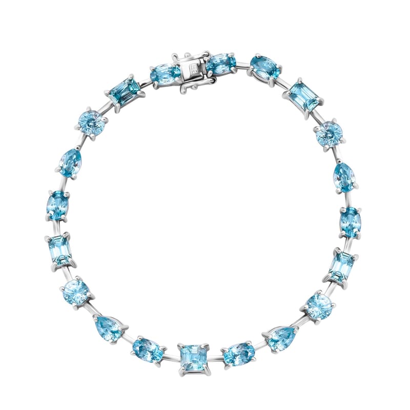 Premium Cambodian Blue Zircon 15.50 ctw Bracelet in Rhodium Over Sterling Silver (7.25 In)