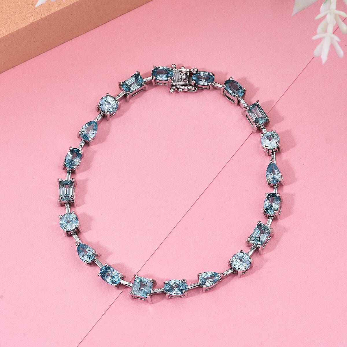 Premium Cambodian Blue Zircon 17.75 ctw Bracelet in Rhodium Over Sterling Silver (8.00 In) image number 1