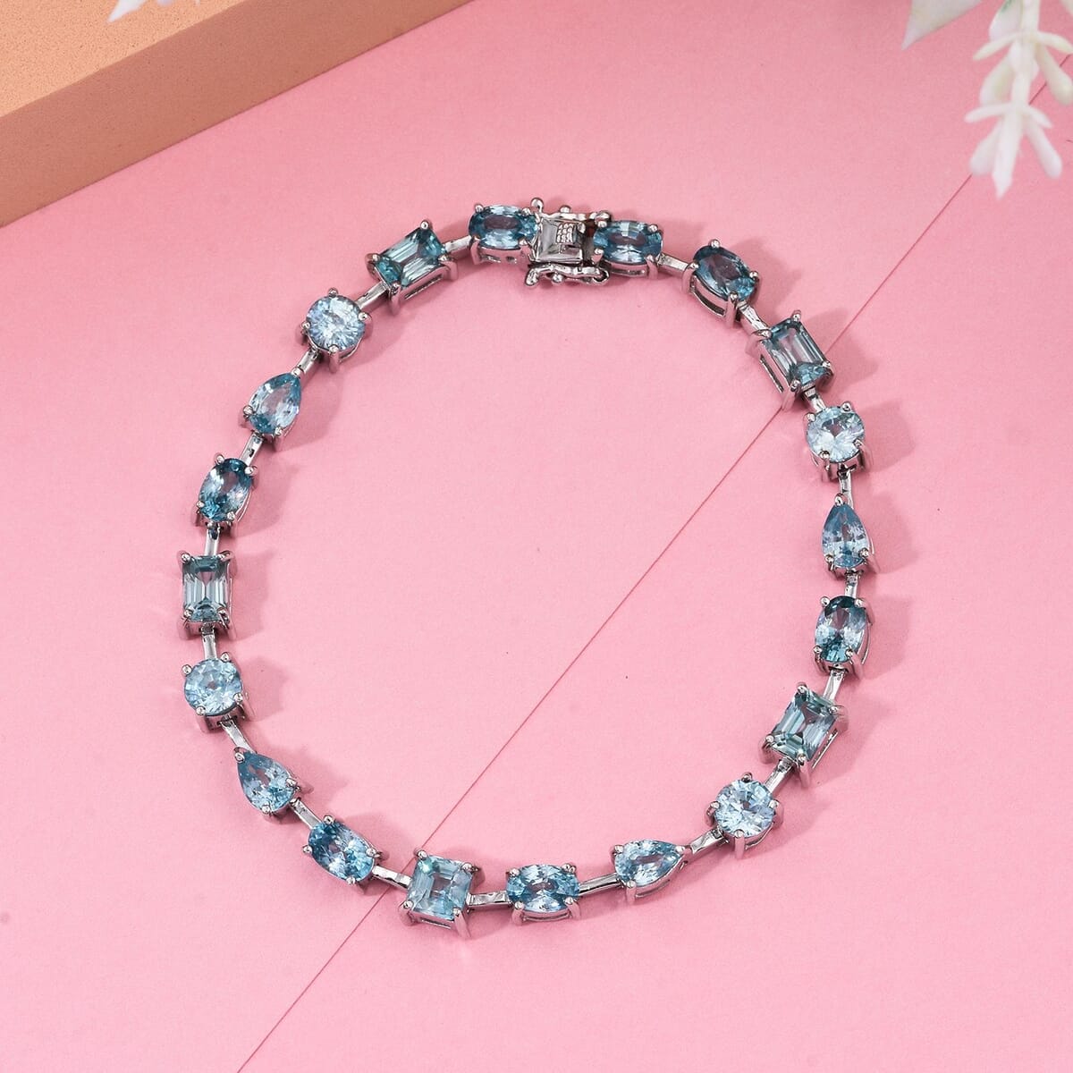 Premium Cambodian Blue Zircon 13.75 ctw Bracelet in Rhodium Over Sterling Silver (6.50 In) image number 1
