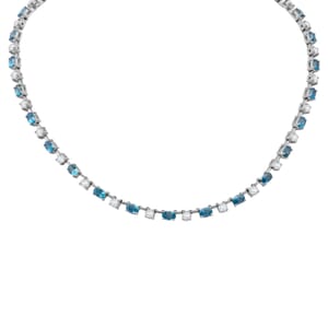 Premium Cambodian Blue Zircon and Moissanite 29.70 ctw Necklace in Rhodium Over Sterling Silver 18 Inches